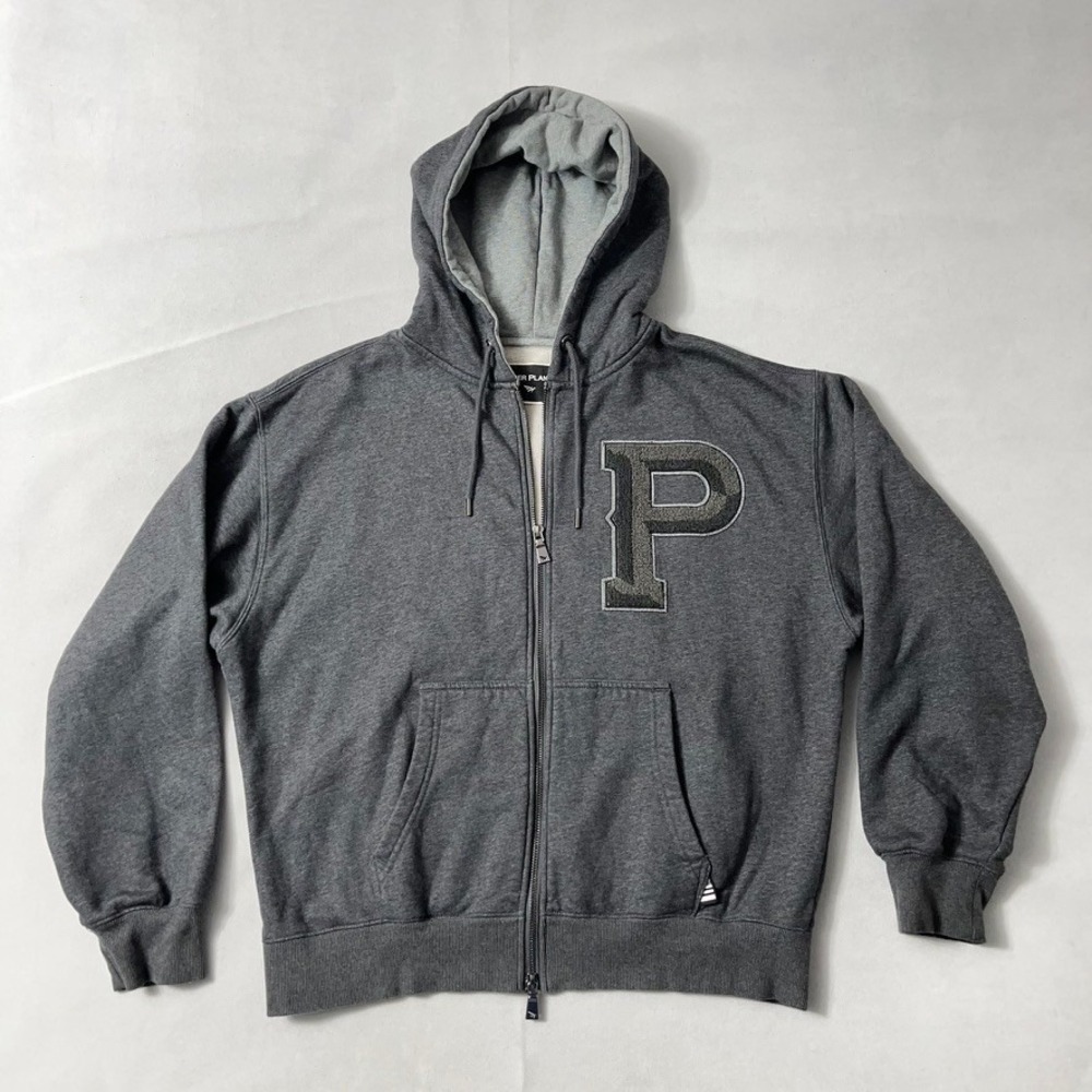 Paper Planes Full Zip Hoodie Men Small Gray Relaxed Fit Chenille Patch